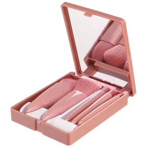 Harjat Pienet Täydelliset Kosmeettiset Harjasetti Kotelolla ja Peilillä 5 kpl Matkakokoiset Meikkisiveltimet Mini Makeup