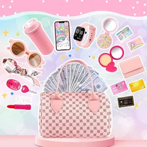 Little Girls Play Purse Princess Gifts Play Πορτοφόλι σετ Πιστωτική κάρτα/Μπουκάλι νερού/Γυαλιά ηλίου Princess Makeup Purse for Girls