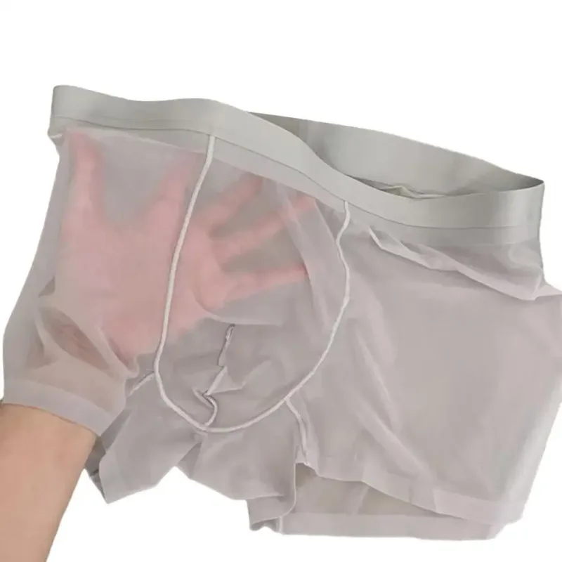 Men Boxer Transparent Lightweight Men Underwear Elastic Mid-Waist U-Convex Thin Perspective Shorts Briefs Seamless Panties