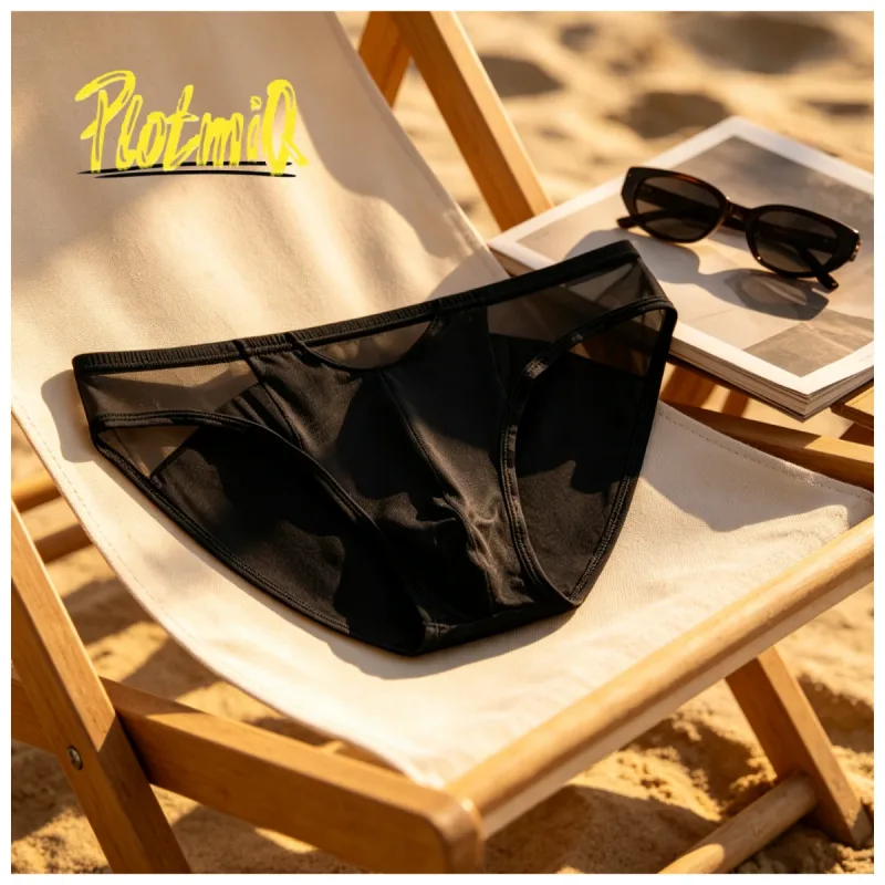 1PCS Mens Spliced Sheer Bikini Underwear Black Mesh Panel Design Soft Elastic Material 3D Contour Pouch Male Briefs