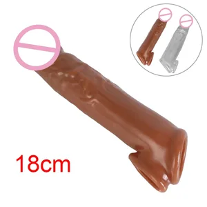 Male Delay Ejaculation Realistic Penis Condom Soft TPE Cock Enlarger 18CM Sex Shop Sex Toys for Men Penis Sleeve Extender