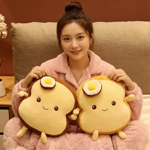 25/35cm 튀긴 계란 플러시 Sop 토스트 빵 베개 웃는 귀여운 번트 브라운 음식 플러시 백 지원 쿠션 장식 Appeasing 선물